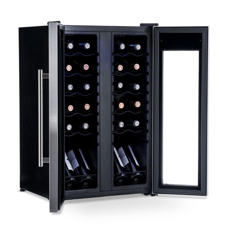 Newair 24 Bottle Wine Cooler Refrigerator, French Door Dual Temperature Zones, Freestanding Wine Fridge with Stainless Steel & Double-Layer Tempered G