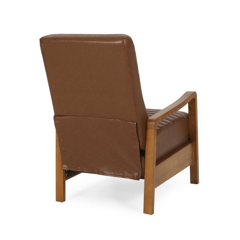 Munro Contemporary Channel Stitch Pushback Recliner Cognac Brown/Teak: Comfortable Upholstered Accent Chair - Christopher Knight Home