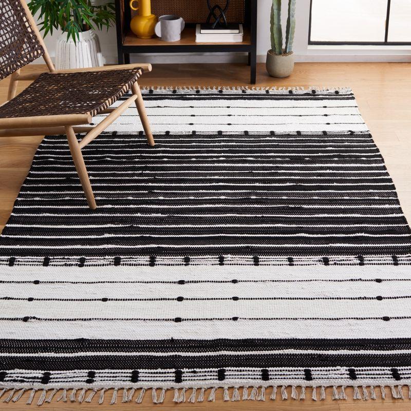 Handwoven Boho-Chic Black Stripe Wool Area Rug - 3' x 5'