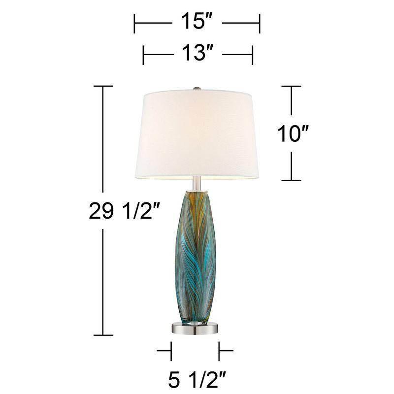 360 Lighting Azure Modern Table Lamps 29 1/2" Tall Set of 2 Blue Brown Art Glass White Fabric Drum Shade for Bedroom Living Room Bedside Nightstand