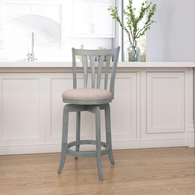 Hillsdale Furniture 25.75" Savana Swivel Counter Height Barstool Blue (Wirebrush)/Cream : Upholstered, Wood Legs, 250lb Capacity