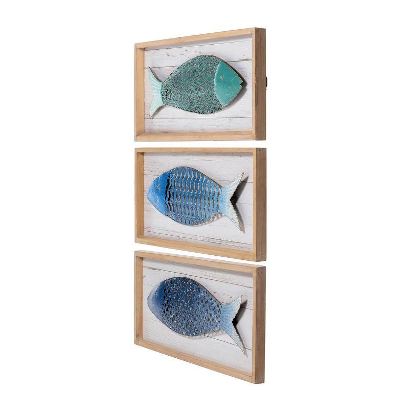 StyleCraft Set of 3 Metal School of Three Fish Wall Art Panels: Nautical Theme, Includes Mounting Hardware