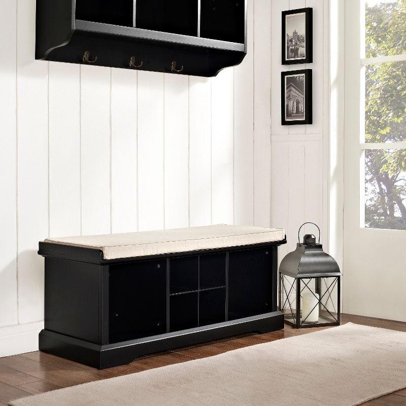 Elegant Brennan Black Entryway Bench with Wicker Storage Baskets