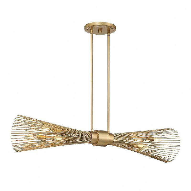 Burnished Brass 6-Light Linear Chandelier with Adjustable Height