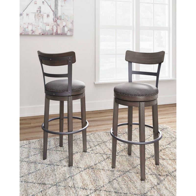 Caitbrook Barstool Gray - Signature Design by Ashley: Antiqued Finish, Swivel, Nailhead Trim