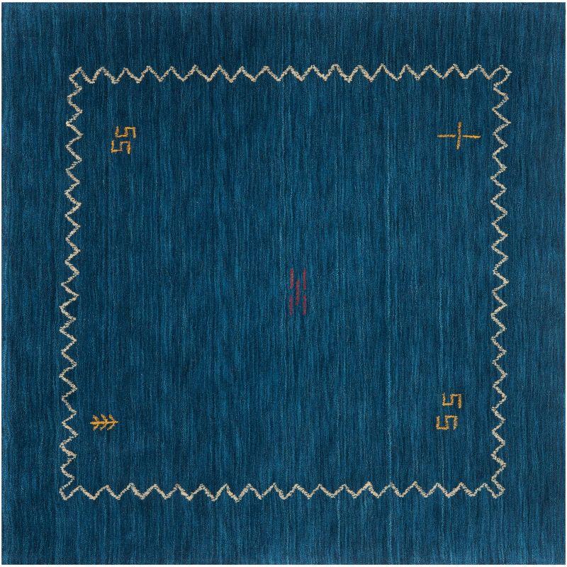 Blue Square Hand-Knotted Wool Area Rug - 6' Easy Care