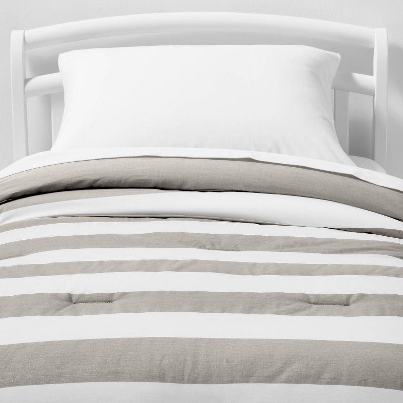 Toddler Rugby Striped Kids' Comforter Gray - Pillowfort™: Standard Crib/Toddler Bedding, OEKO-TEX Certified,