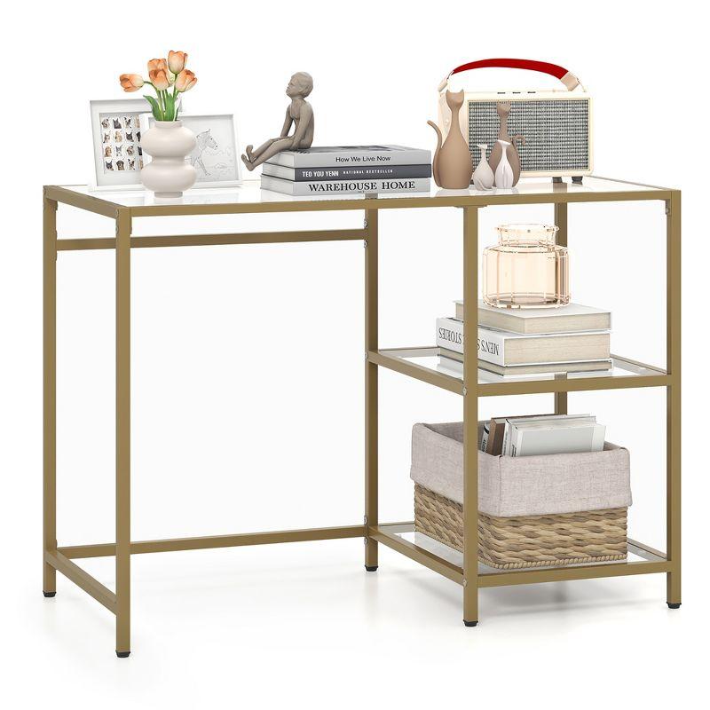 Gold Metal and Glass Console Table with Storage Shelves