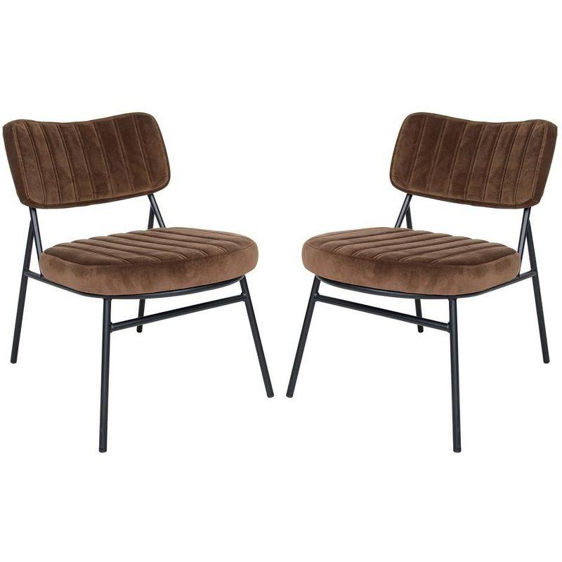 Coffee Brown Velvet and Wood Mid-Century Modern Accent Chair Set