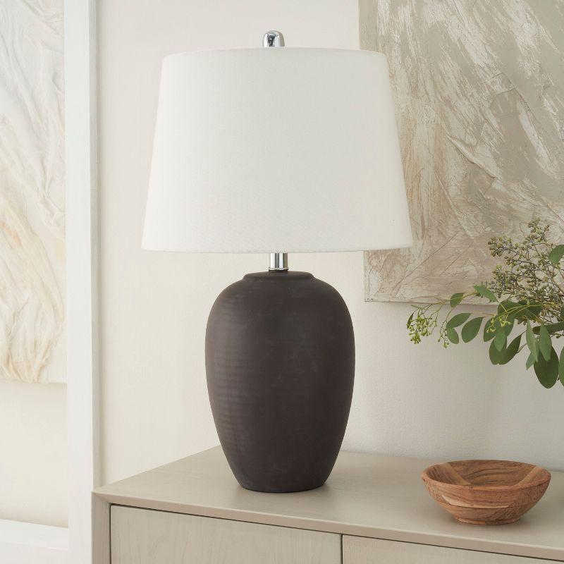 Eggplant Purple Ceramic Urn Table Lamp with White Shade