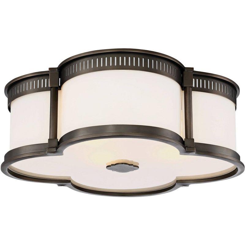 Minka Lavery Modern Ceiling Light Flush Mount Fixture 16 1/4" Bronze Dimmable LED Etched White Glass for Bedroom Kitchen Bathroom