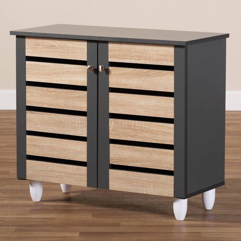 Gisela 2 - Door Shoe Storage Cabinet Dark Gray - Baxton Studio: Freestanding MDF & Plastic, Holds 9 Pairs