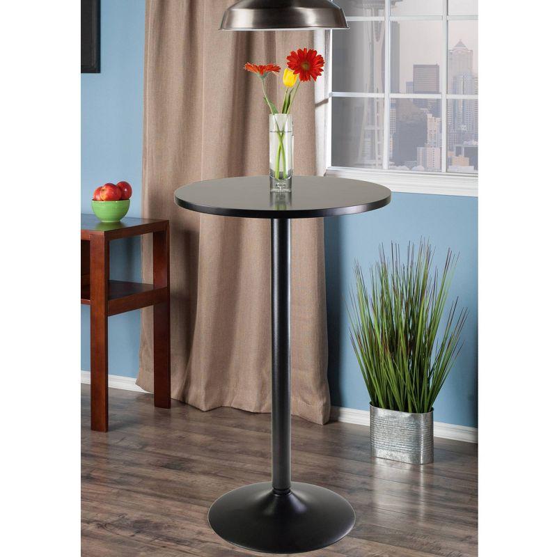 Winsome Obsidian Pub Table Bar Height Wood/Black: Contemporary Round Pedestal, MDF Composite