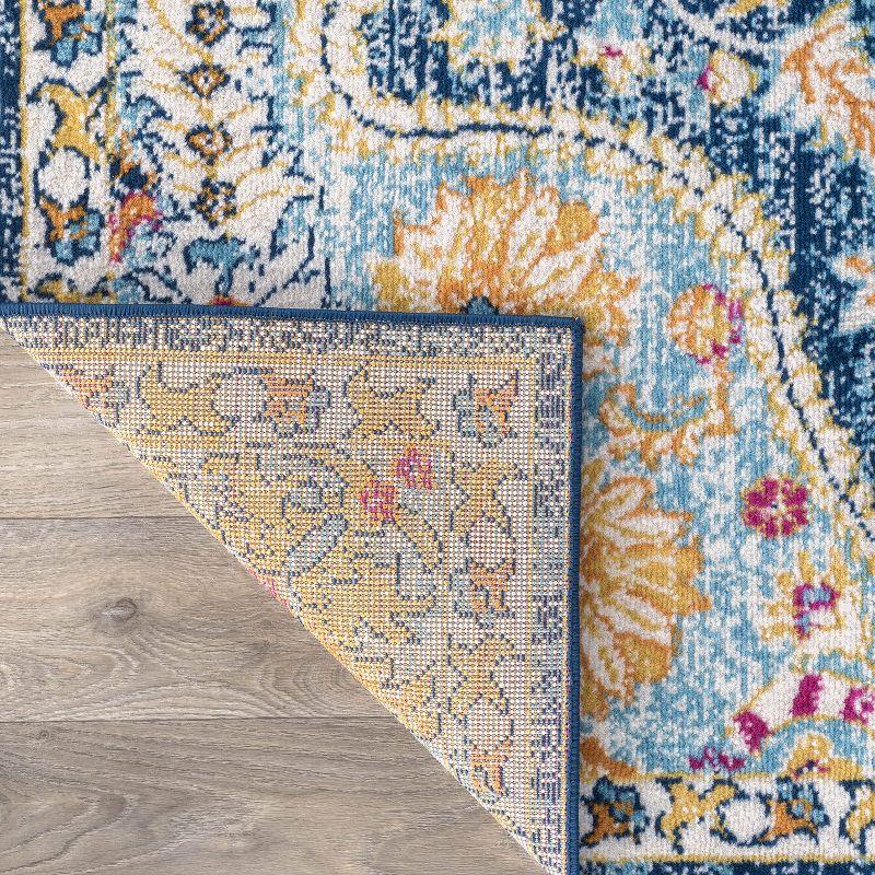 World Rug Gallery Distressed Vintage Bohemian Navy 5' x 7' Area Rug:  Medallion Pattern,  Pet Friendly,  Stain-Resistant,  Low Pile