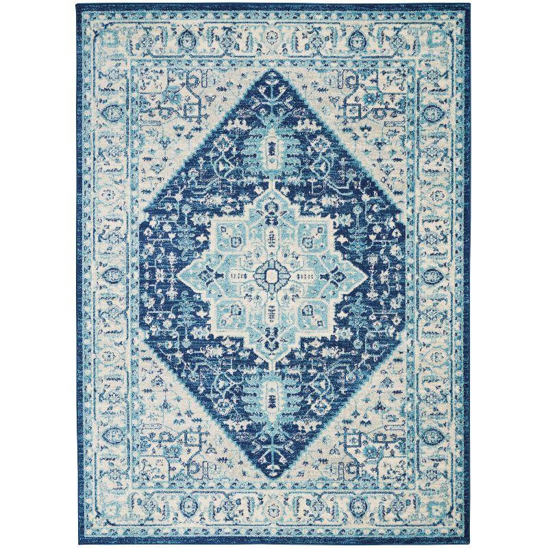 Ivory and Navy Synthetic 5' x 7' Rectangular Area Rug