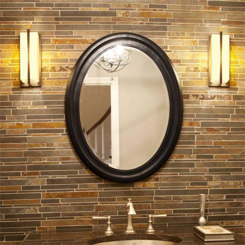 Matte Black Wood Oval Wall Mirror, 38" x 31"