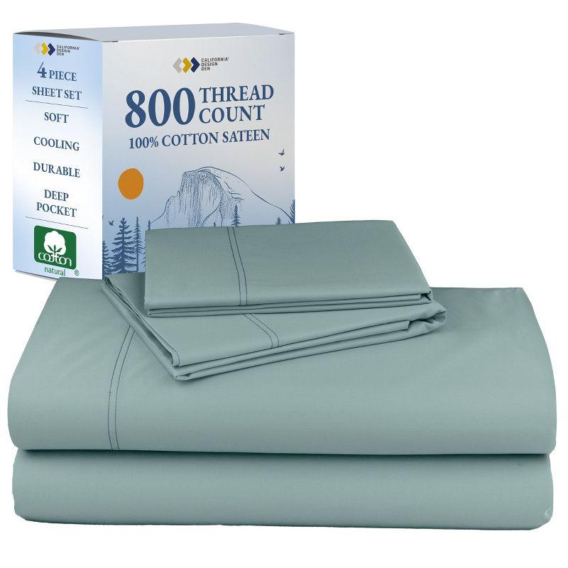 Luxury Bed Sheets Set -  800 Thread Count 100% Cotton Sheets, Deep Pocket, Soft, Cool & Breathable by California Design Den - Soft Teal, King