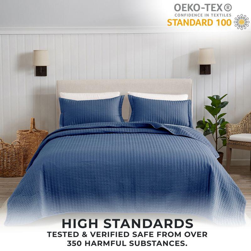 Great Bay Home Detailed Channel Stitch All-Season Reversible Quilt Set With Shams (King, Navy)