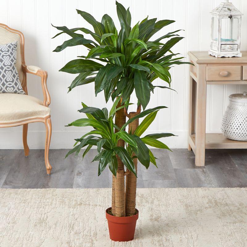 Nearly Natural 4-ft Corn Stalk Dracaena Silk Plant (Real Touch)