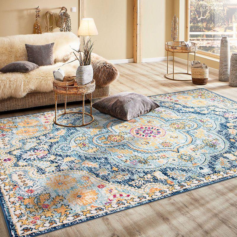 World Rug Gallery Distressed Vintage Bohemian Navy 5' x 7' Area Rug:  Medallion Pattern,  Pet Friendly,  Stain-Resistant,  Low Pile
