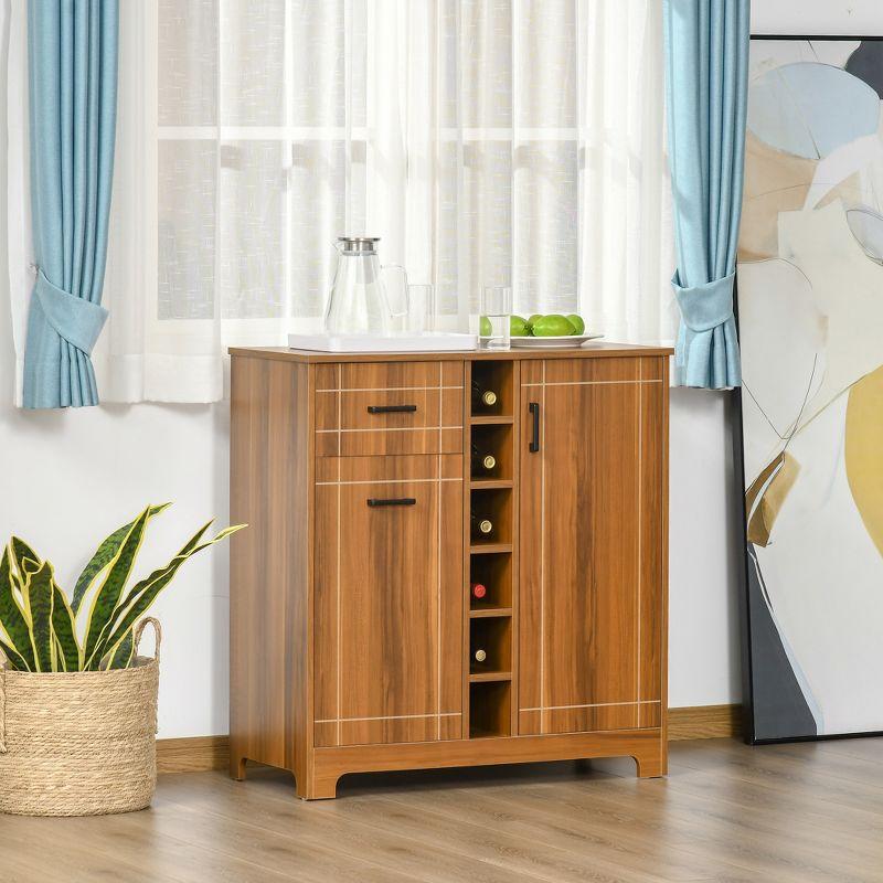 Brown Retro Wine Cabinet with Glass Holders and Drawer