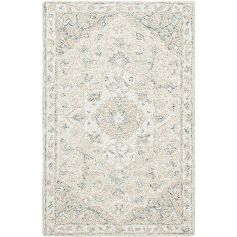 Elegant Beige & Ivory Hand-Tufted Wool Square Accent Rug