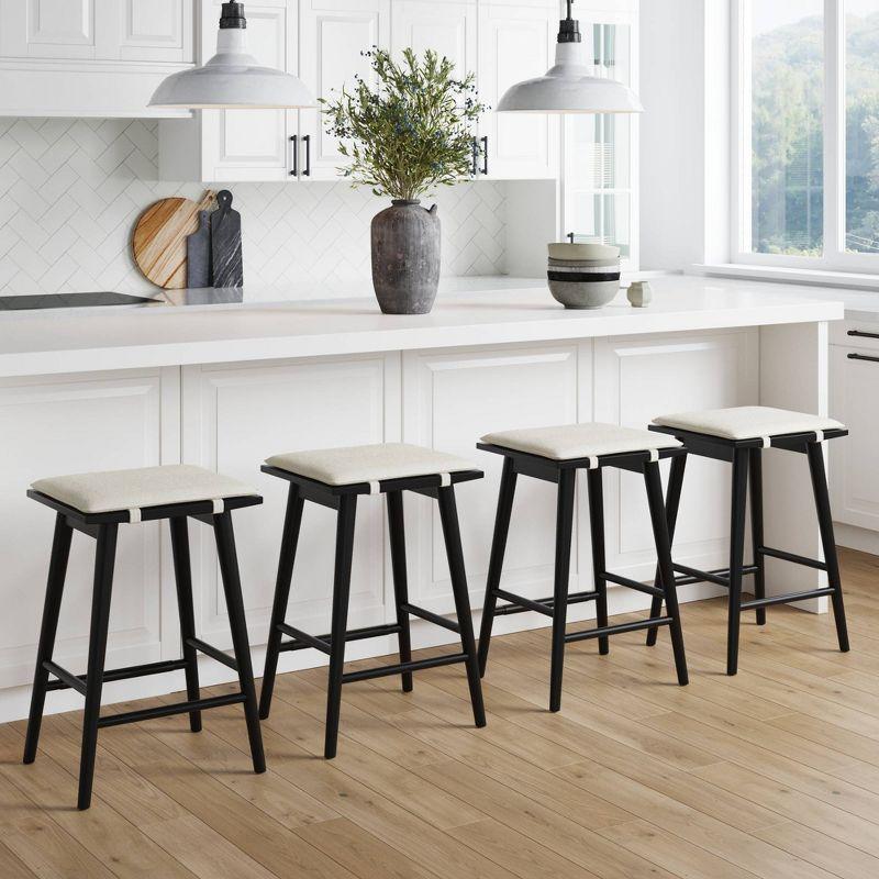 Nathan James Barker Wood and Boucle Counter Height Barstool Black: Linen Upholstered, 24.8" Tall