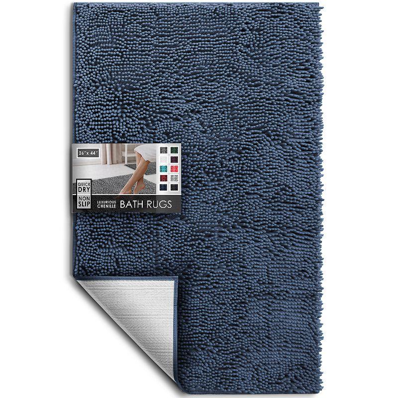 Hearth & Harbor Bathroom Rugs, Chenille Bath Mat - Navy Bath Rug, 26x44