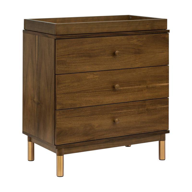 Gelato Natural Walnut 3-Drawer Dresser with Gold Accents