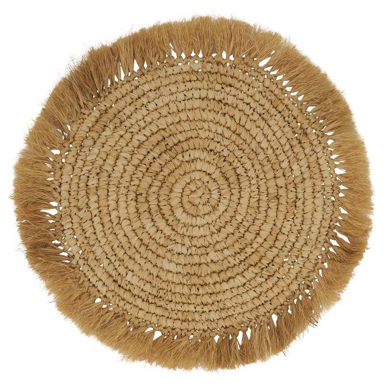 Natural Round Raffia Placemats with Fringed Edges, Set of 4