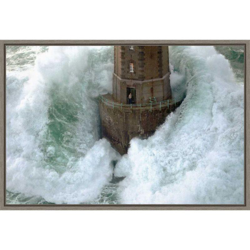 Stormy Lighthouse Architecture Canvas Print with Greywash Frame