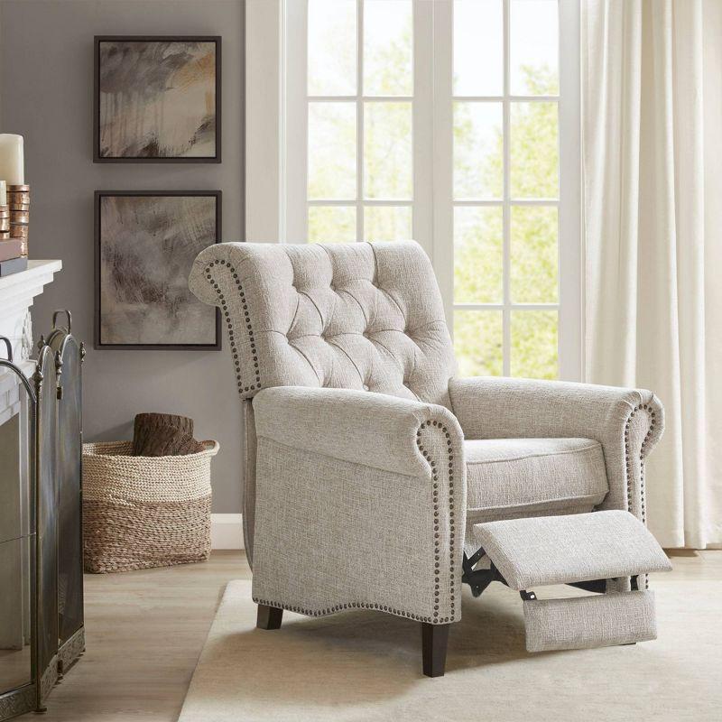 Elegant Cream Transitional Push Back Recliner with Tufted Back