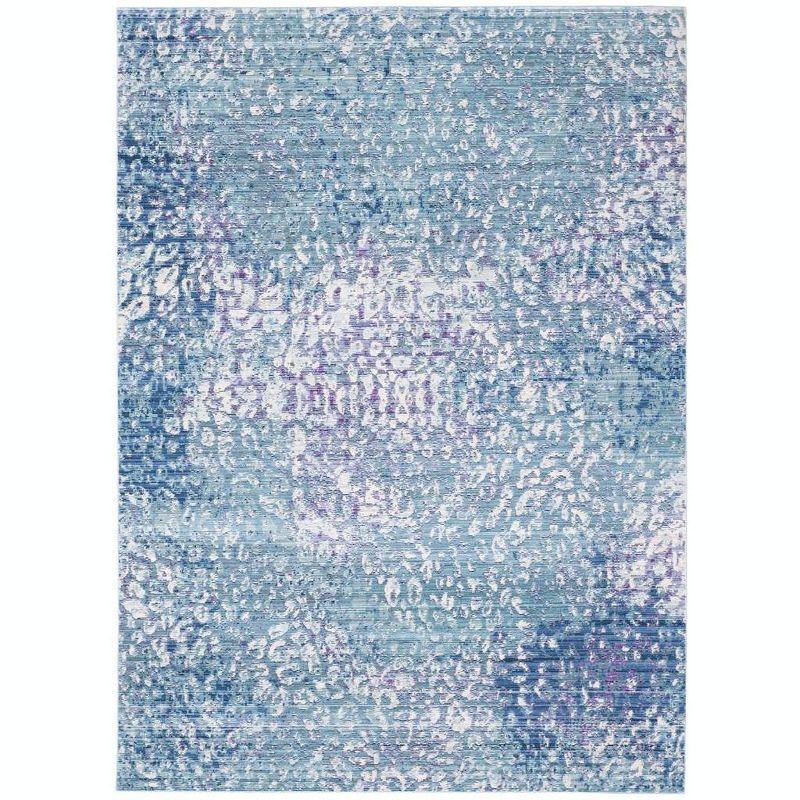 Mystique Blue and Multicolor Abstract Synthetic Area Rug