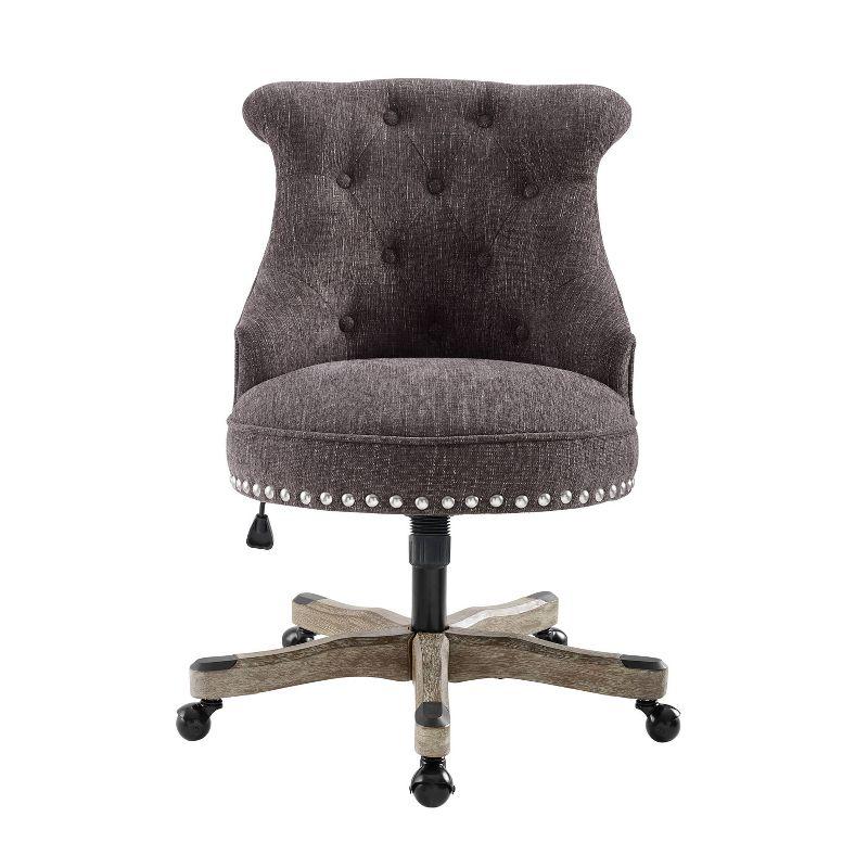 Charcoal Gray Fabric Swivel Office Chair with Silver Nailheads