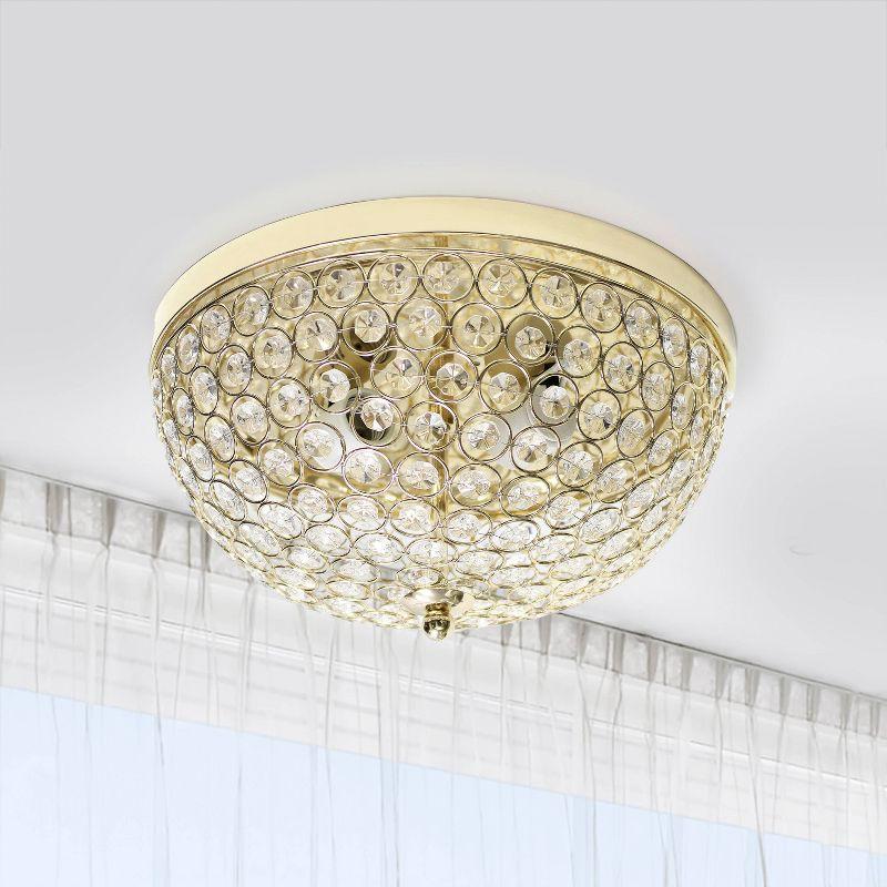 Elegant Gold and Crystal 13'' Flush Mount Ceiling Light