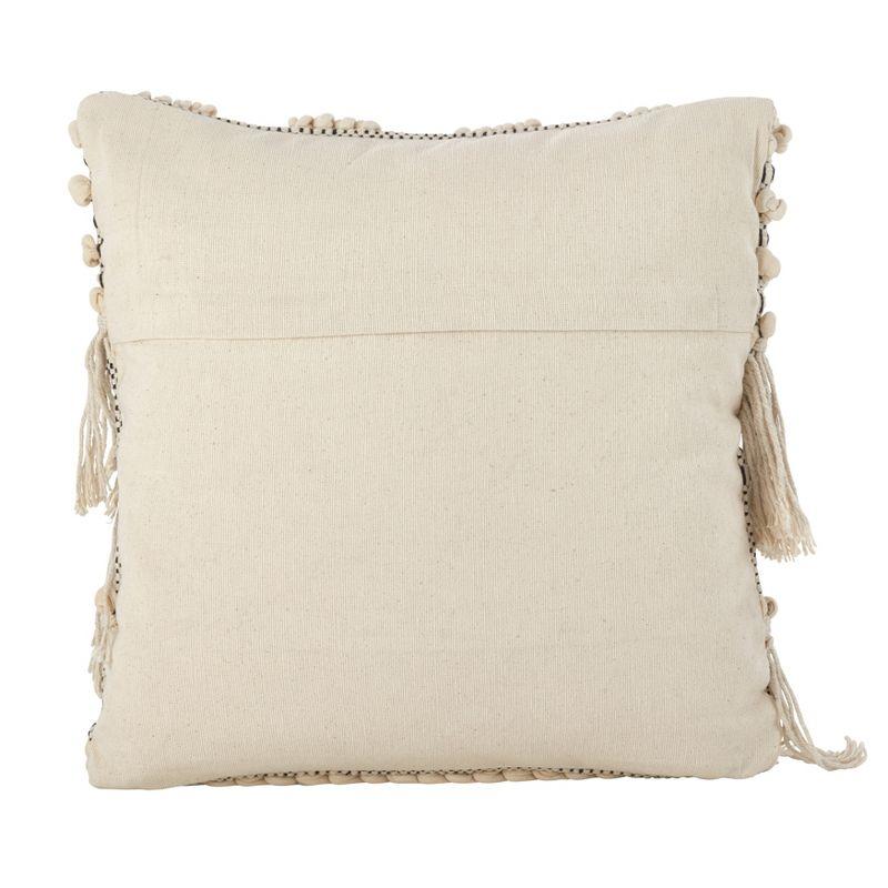 Ivory Cotton Fringe Square Throw Pillow with Down Fill