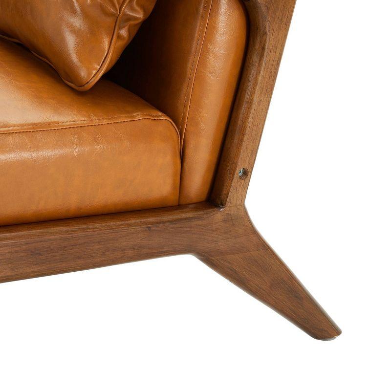 Mid-Century Modern Leatherette Arm Accent Chair Walnut Rubberwood Frame Tan - Glitzhome: Upholstered, Durable, for Office & Home