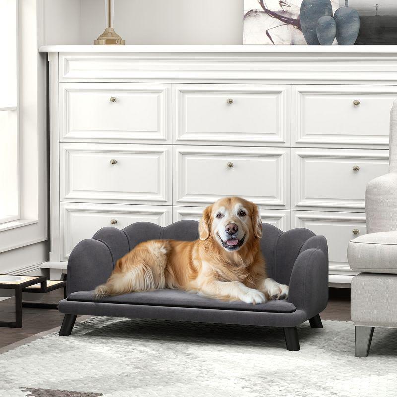 PawHut Pearl Design Pet Sofa for Medium and Large Sized Dogs, Pet Bed with Cushion and Solid Wood Legs