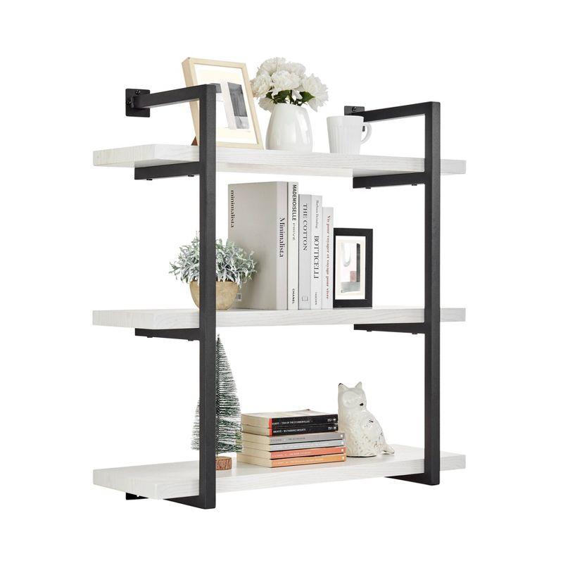 Danya B. 31.5" x 33.2" Modern 3 Tier Hanging Bracket Wall Shelve White Birch: Laminated MDF, Iron Frame, Floating Design