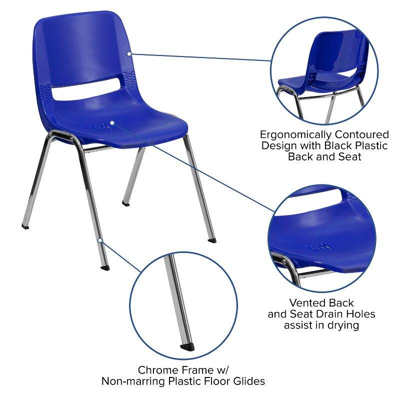 Navy Plastic and Chrome 16'' Ergonomic Shell Stack Chair