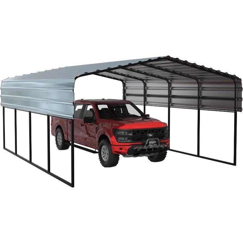 Erommy Carport with Galvanized Steel Roof, Multi-Use Shelter, Sturdy Metal Carport for Cars, Boats, and Tractors