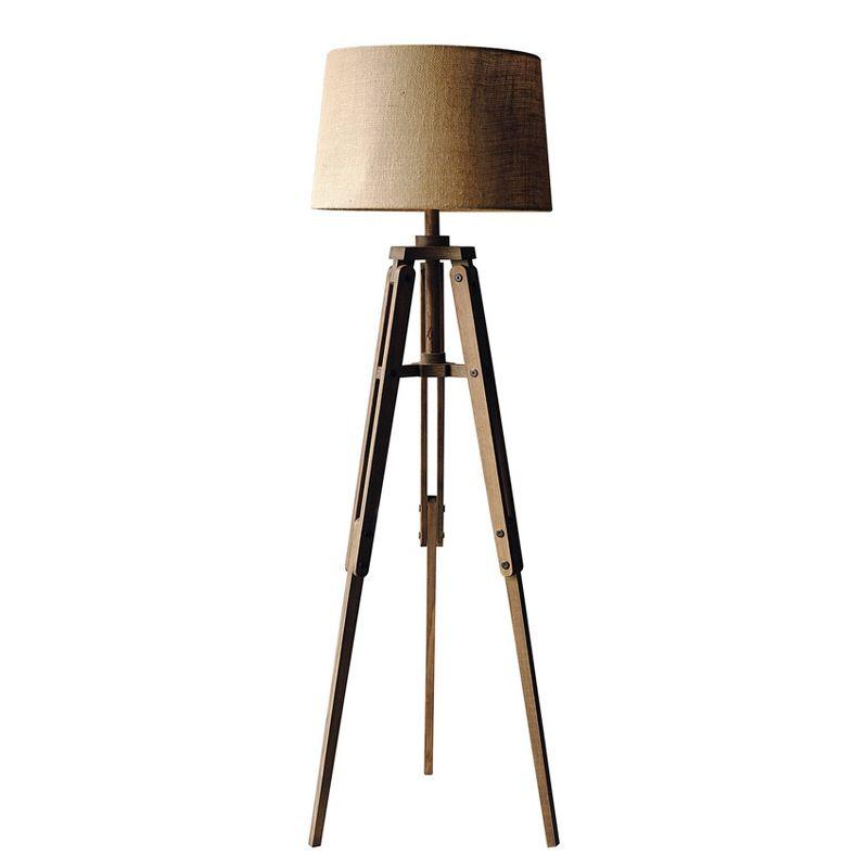 Mariner Tripod Style Wood Floor Lamp with Burlap Drum Shade Rust - Storied Home: Adjustable Height, 3-Way Switch