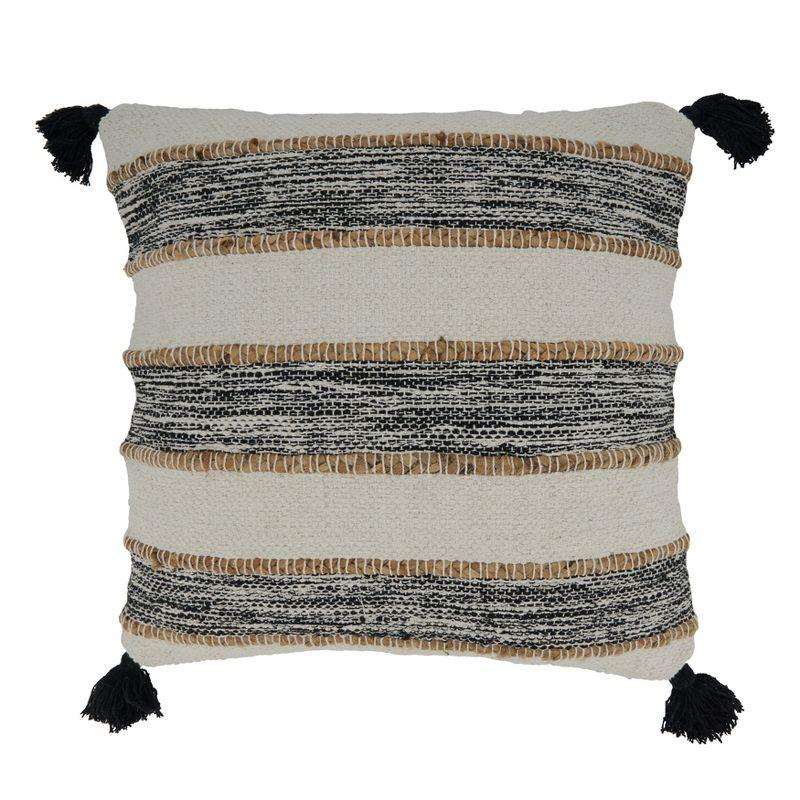 Black and White Striped Cotton Tassel Pillow Cover