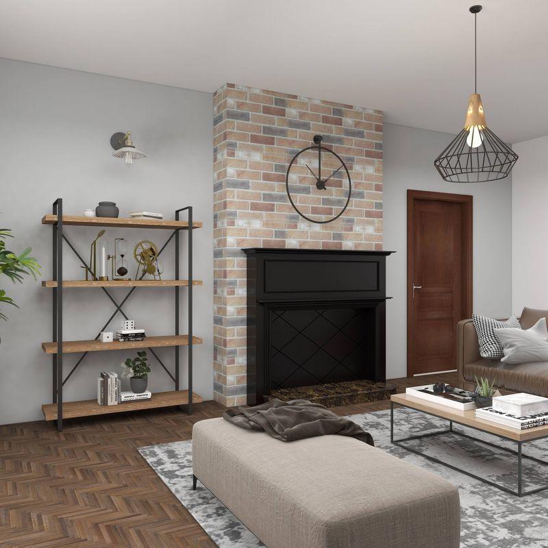 67" Tall Industrial Metal and Wood Bookshelf Brown - Olivia & May