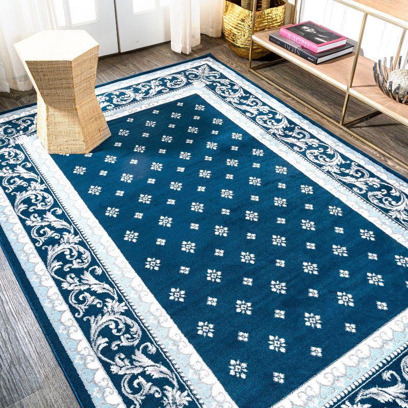 3'x 5' Acanthus French Border Area Rug, Navy/Blue - JONATHAN Y