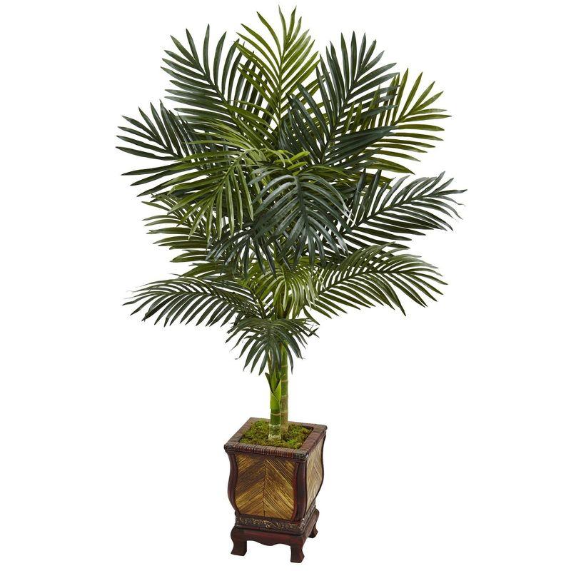 Elegant 4.5 ft Silk Golden Cane Palm Outdoor Floor Plant in Decorative Planter