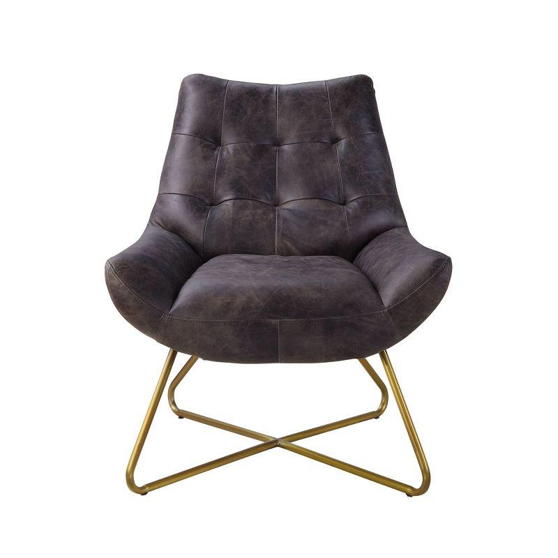 31" Dhalsim Accent Chair Antique BlackTop Grain Leather - Acme Furniture: No Assembly, Spot Clean, Wood Frame, Armless Design