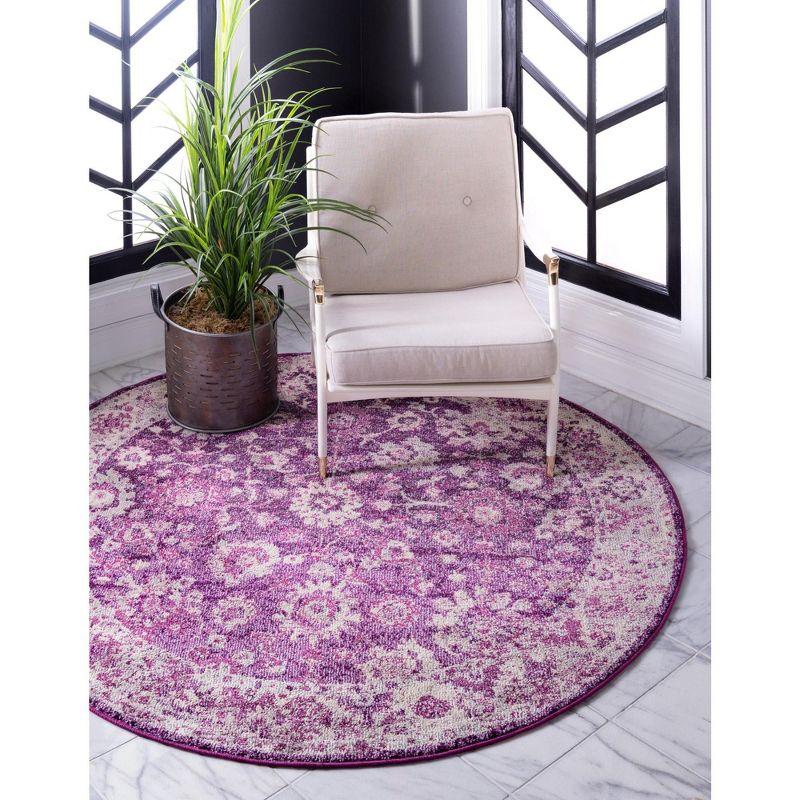 Unique Loom Penrose Collection Area Rug - Krystle (6' 1" Round Purple/Ivory)