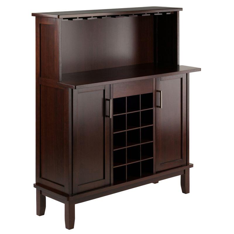 Beynac Wine Bar Cappuccino - Winsome: Storage Cabinet, Stemware Rack, Buffet Hutch