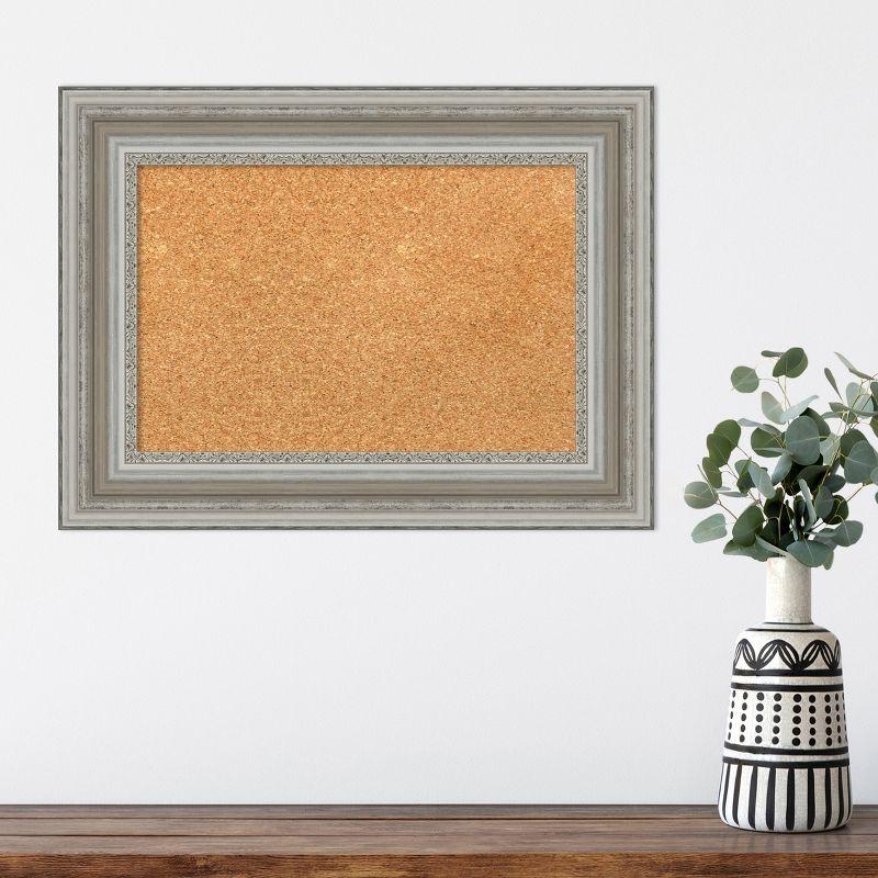 Amanti Art Natural Cork Board Framed Parlor Silver Bulletin Board 24 in. x 18 in.